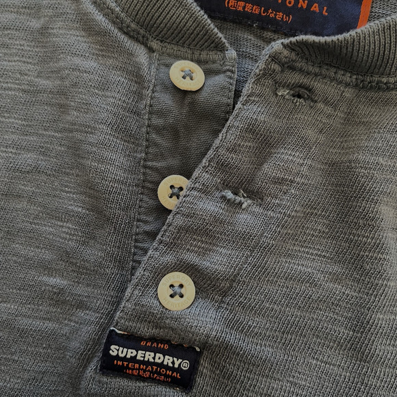 Superdry Henley Men's XL Legacy Long Sleeved Tee Blue 3 Button Cotton Cabincore - Picture 8 of 11
